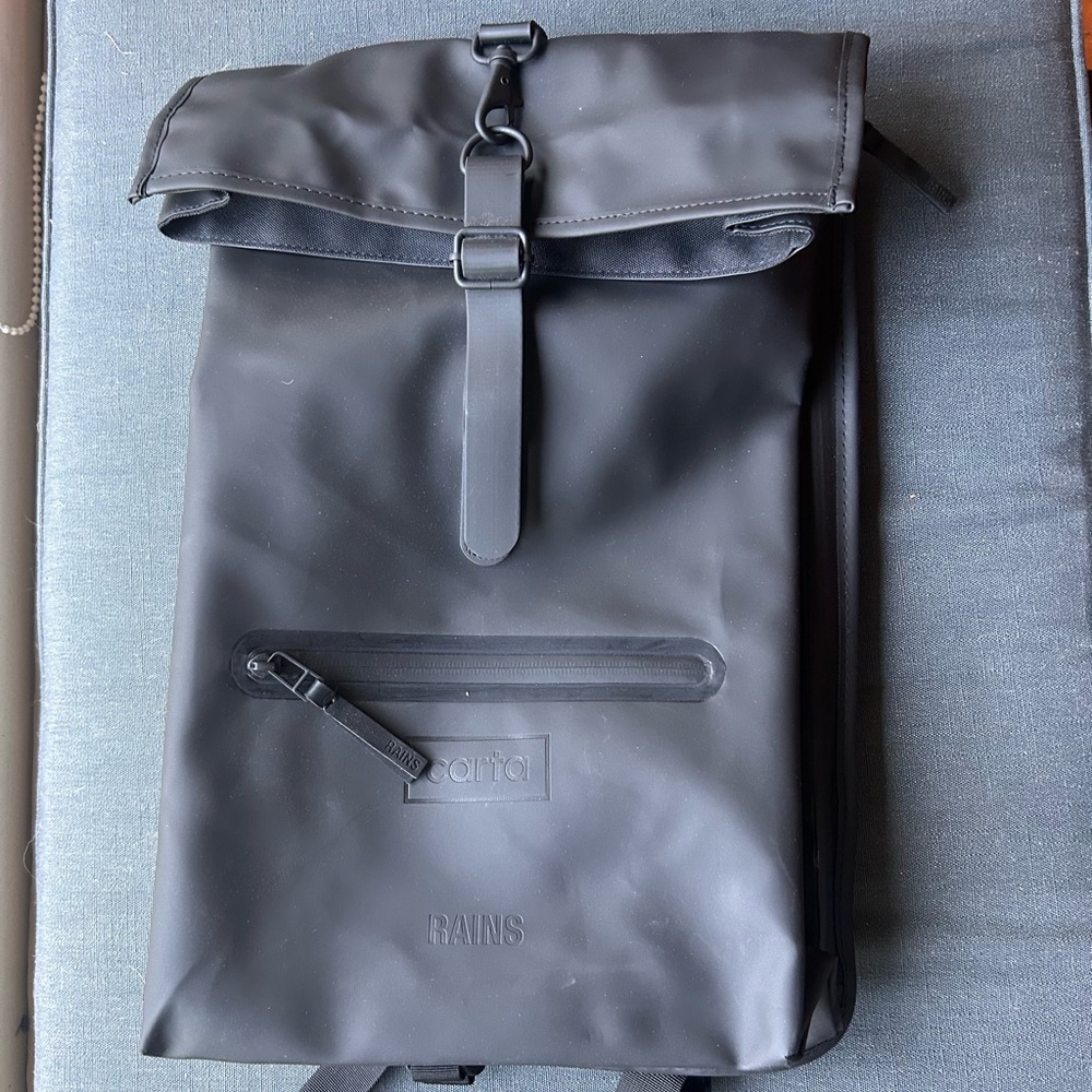Brand New! Rains Black Minimalist Rolltop Backpack
